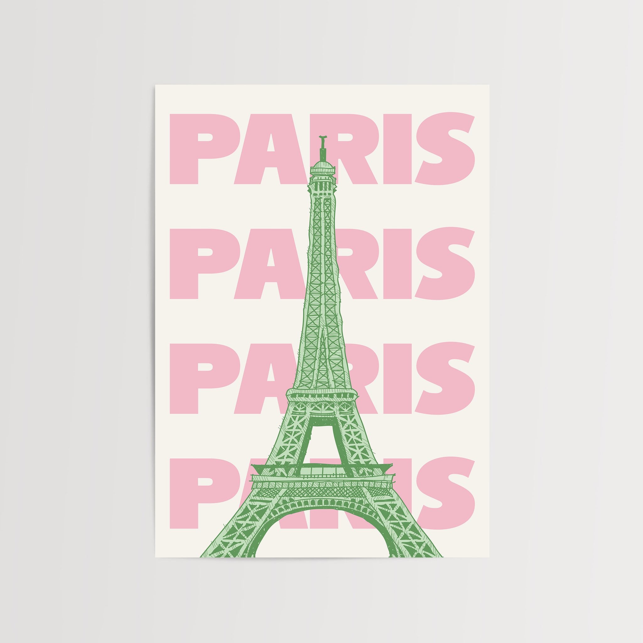 Eiffel Tower art print with green and pink designStatue of Liberty art print with pink and blue design